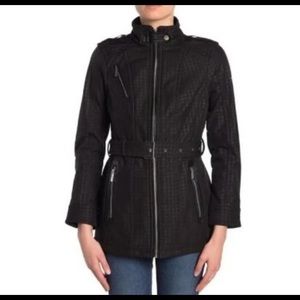 MICHAEL Michael Kors – Missy Faux Leather Trim Belted Jacket BLK HOUNDS / MED /